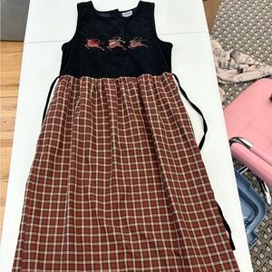 VTG Bobbie Brooks Woman Winter Dress 4/6 Embroidered Reindeer Plaid Holiday